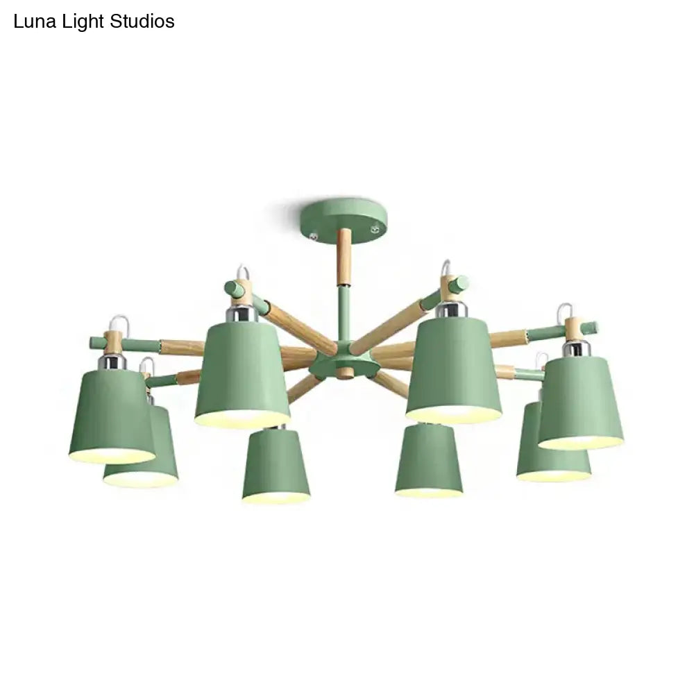 8-Head Metal Chandelier: Stylish Bucket Shape Ideal For Living Room And Restaurant