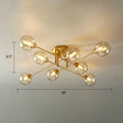 8-Head Parlor Semi Flush Light With Ball Amber Glass Shade Modern Ceiling Mounted Fixture Gold