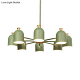 8-Light Rotatable Macaron Hanging Chandelier For Dining Room - Stylish Metal Cup Shades