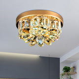 Gold Beveled-Cut Crystal Led Ceiling Flush Light - Modern Style Small Flower