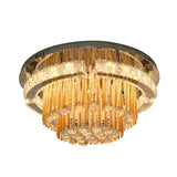 Modern Draping Crystal Lounge Led Flush Mount Ceiling Light - Polished Chrome Round/Square Fixture