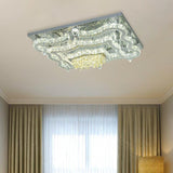 Modern Led Crystal Polished Chrome Semi Flush Ceiling Light With Tiered Scallops And Rectangle/Round