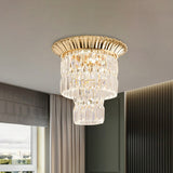 Modernist Crystal Dual Shade Led Flushmount Lamp - Chrome/Gold Cylindrical Ceiling Fixture