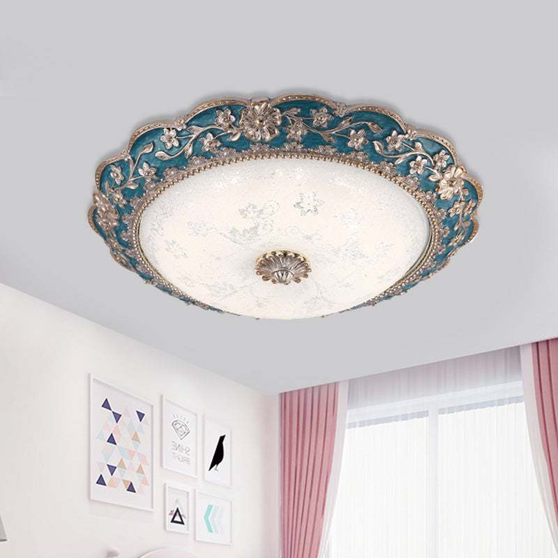 Vintage Led Flower Resin Ceiling Light With Flushmount Design - Blue/Red