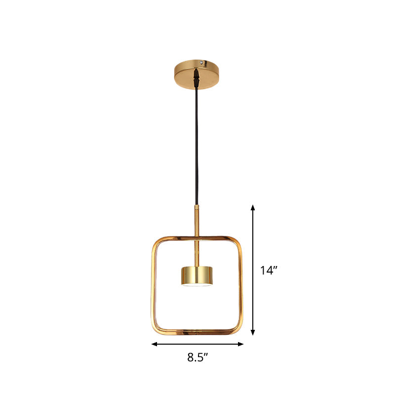 Minimalist Led Square-Frame Pendulum Light With Gold Finish And Shade/Shadeless Options For Ceiling