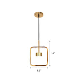 Minimalist Led Square-Frame Pendulum Light With Gold Finish And Shade/Shadeless Options For Ceiling