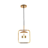 Minimalist Led Square-Frame Pendulum Light With Gold Finish And Shade/Shadeless Options For Ceiling
