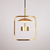 Minimalist Led Square-Frame Pendulum Light With Gold Finish And Shade/Shadeless Options For Ceiling