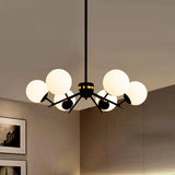 Modern Black Hanging Chandelier With White Frosted Glass - 6 Bulb Pendant Light