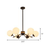 Modern Black Hanging Chandelier With White Frosted Glass - 6 Bulb Pendant Light