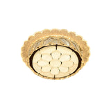 White Led Flushmount With Etched Floral Design For Corridor Ceiling Lighting