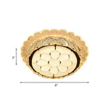 White Led Flushmount With Etched Floral Design For Corridor Ceiling Lighting