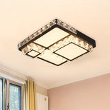 Minimal Style Crystal Led Flush Mount Light Fixture - Black (Square/Round) For Bedroom Ceiling