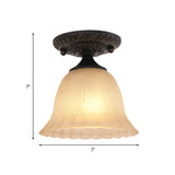 Rustic Ribbed Glass Bell Semi Flush Light With 1-Bulb Black Finish