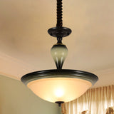 Retro Bowl Semi Flush Mount Light With Frosted Glass - Black 3 Bulb Flushmount Lighting