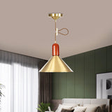Vintage Style Gold Conical Pendant Ceiling Light With Extendable Hanging Lamp - 1-Light For Living