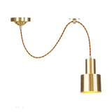 Industrial Gold Metallic Cylinder Pendant Light With Adjustable Ceiling Hang Fixture