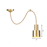 Industrial Gold Metallic Cylinder Pendant Light With Adjustable Ceiling Hang Fixture