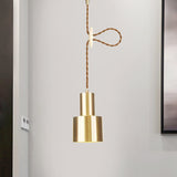 Industrial Gold Metallic Cylinder Pendant Light With Adjustable Ceiling Hang Fixture / A