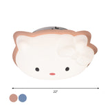 Kids Cartoon Cat Led Flush Mount Light Fixture For Pink/Blue Bedroom Décor