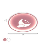 Contemporary Moon And Star Pink/White Round Acrylic Led Ceiling Light