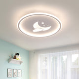 Contemporary Moon And Star Pink/White Round Acrylic Led Ceiling Light