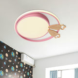 Contemporary Led Bedroom Flush Light With Acrylic Shade & Rainbow Bridge/Windmill/Carrot Décor Pink