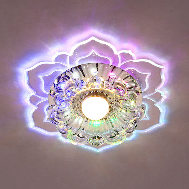 Minimalist Led Flower Crystal Flush Mount Ceiling Lamp - Warm/Multi Color Lighting Clear / Multi
