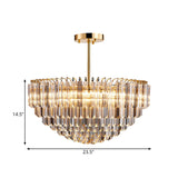 Modern Conic Semi-Mount Gold Crystal Ceiling Light Fixture With 10 Faceted Lights And Tiered Design