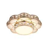 Gold Led Crystal Block Flower Ceiling Mounted Light - 10’/12’ Wide Modern Flush Mount Lamp