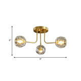 Modern Gold Crystal Semi Flush Light With Sputnik Design - 3/5-Light Ceiling Lighting
