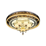 Gold Led Crystal Flush Mount Ceiling Light With Remote Dimming And Opal Shade.