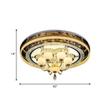 Gold Led Crystal Flush Mount Ceiling Light With Remote Dimming And Opal Shade.