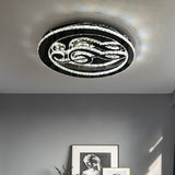 Minimal Led Chrome Ceiling Light With Music Note Crystal Flushmount Design