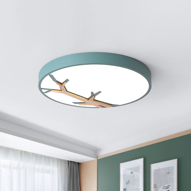 Nordic Iron Flushmount Led Ceiling Light With Withered Branch Pattern In Grey/White/Blue-Wood