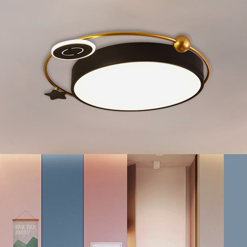 Nordic Acrylic Led Flush Mount With Cloud Sun And Moon Design In Black/Gold For Bedroom Lighting