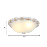 Frosted White Glass Dome 3-Light Bedroom Flush Mount With Carved Edge