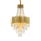 Golden Cone Design Chandelier With 10 Bulbs & Clear Crystal - Simplicity Tiered Lamp Fixture