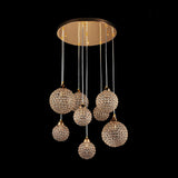 Simple Gold Dining Room Pendant With Crystal-Encrusted Globe Shade - 3/8 Heads Multi Light Kit