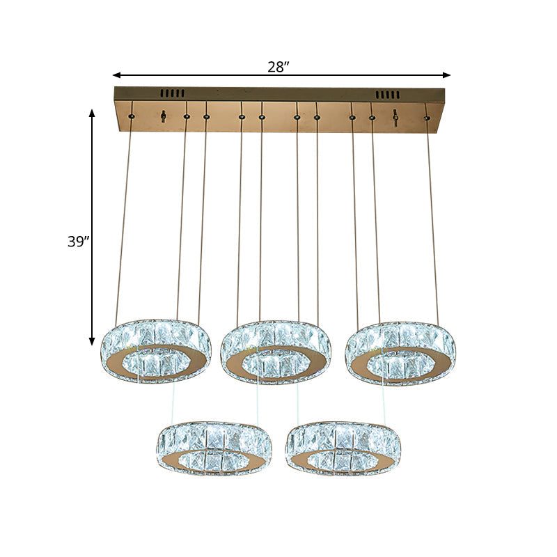 Bronze Ring Crystal Pendant Ceiling Light With Led - Multi-Bulb Dining Room Lamp