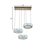 Bronze Ring Crystal Pendant Ceiling Light With Led - Multi-Bulb Dining Room Lamp