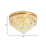 Modern Crystal Block Led Flushmount Ceiling Light With Cone Design - Gold 16/24 Wide
