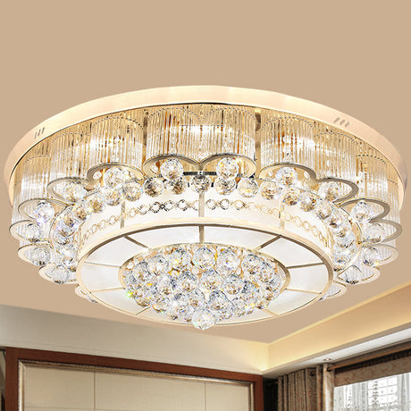 Flush Mount Led Crystal Ball Ceiling Lamp In Chrome - Modern Tiered Design For Living Room (24/32 W)