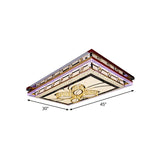Chrome Led Flush Mount Crystal Rectangle Ceiling Fixture With Flower Design