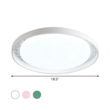Minimalist Disc Ceiling Flush Led Lighting For Childrens Bedrooms - White/Green/Pink Colors