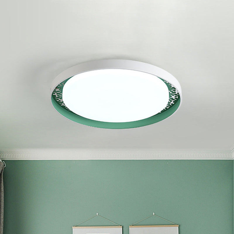 Minimalist Disc Ceiling Flush Led Lighting For Childrens Bedrooms - White/Green/Pink Colors