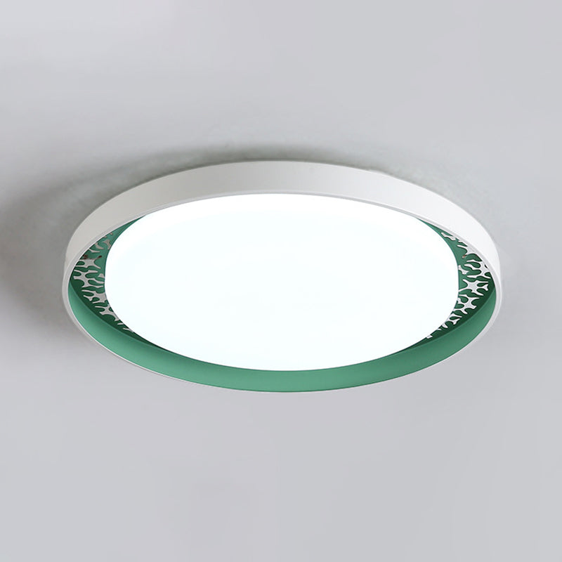 Minimalist Disc Ceiling Flush Led Lighting For Childrens Bedrooms - White/Green/Pink Colors