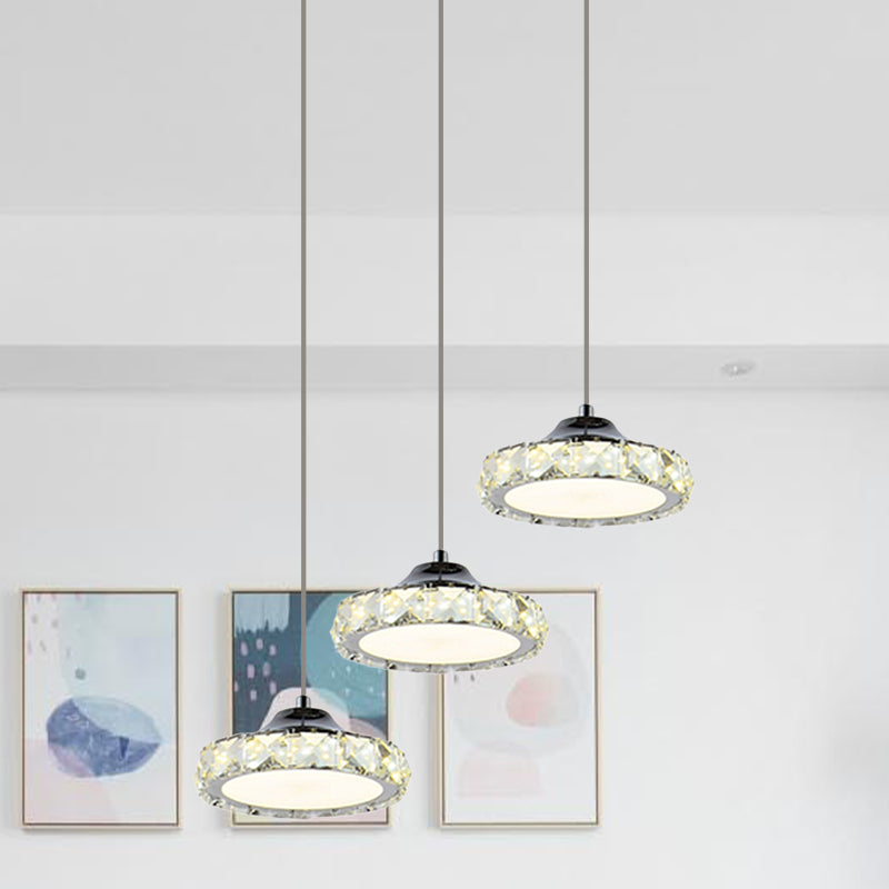 Crystal Led Dining Room Pendant Light Kit In Warm/White - Modern Round Design Chrome / Warm