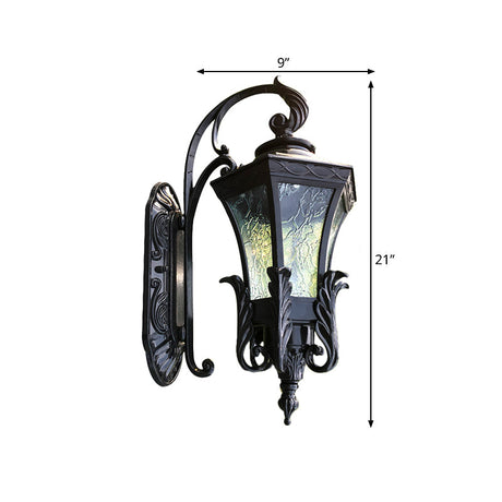 Black Rippled Glass Bell Wall Light - 1 Cottage Patio Lamp