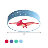 Iron Led Flush Mount Ceiling Light With Dinosaur Pattern In Red/Blue/Green